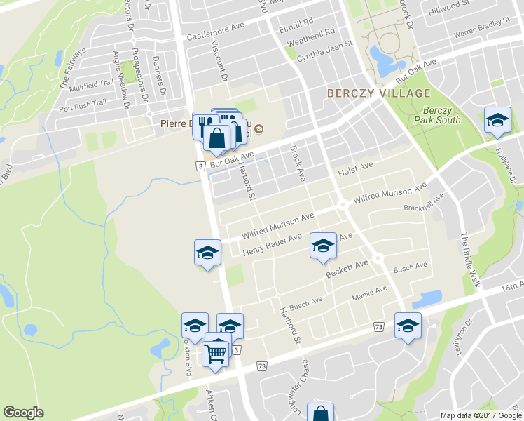map of restaurants, bars, coffee shops, grocery stores, and more near 197 Harbord Street in Markham