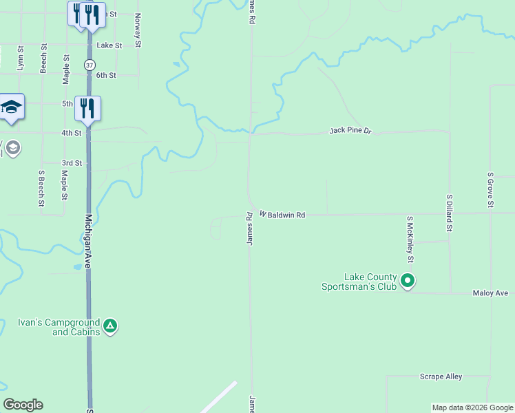 map of restaurants, bars, coffee shops, grocery stores, and more near 2062 West Bal-San Drive in Baldwin