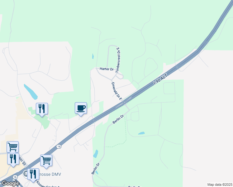 map of restaurants, bars, coffee shops, grocery stores, and more near 3800 Emerald Drive East in Onalaska