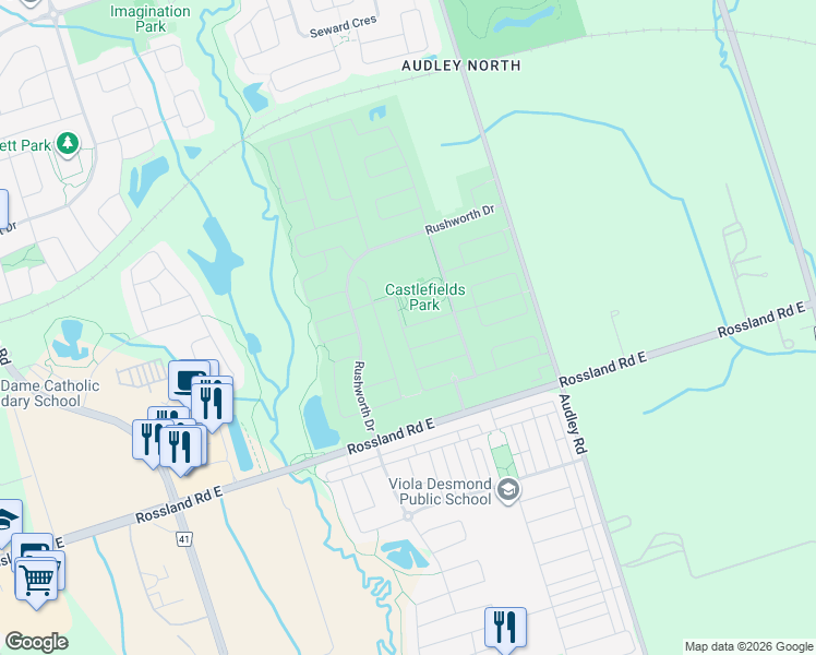 map of restaurants, bars, coffee shops, grocery stores, and more near 4 Salvage St in Ajax