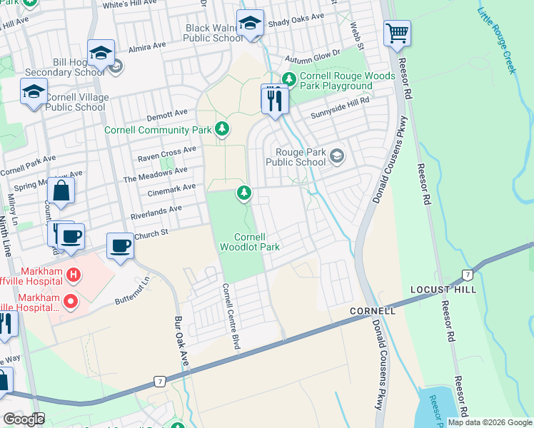 map of restaurants, bars, coffee shops, grocery stores, and more near 36 Harvest Field Road in Markham