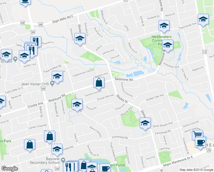 map of restaurants, bars, coffee shops, grocery stores, and more near in Richmond Hill