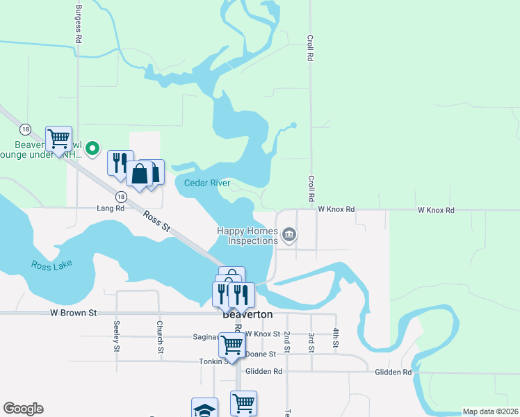 map of restaurants, bars, coffee shops, grocery stores, and more near 130 Riverside Drive in Beaverton