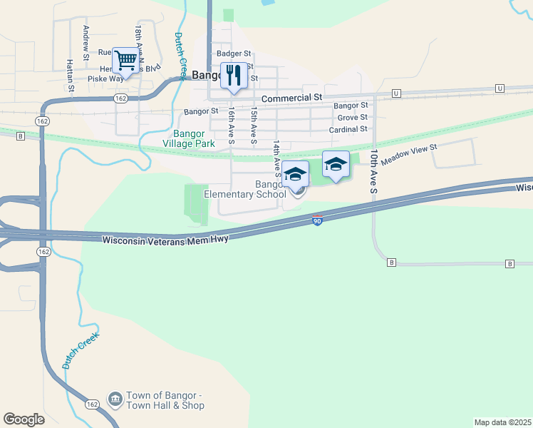 map of restaurants, bars, coffee shops, grocery stores, and more near 1428 Labus Drive in Bangor