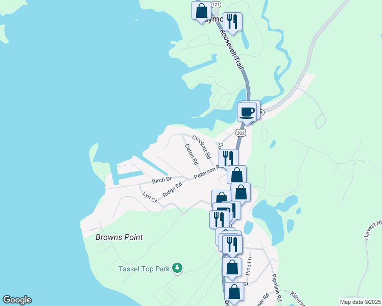 map of restaurants, bars, coffee shops, grocery stores, and more near Caton Road in Raymond