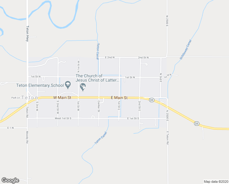 map of restaurants, bars, coffee shops, grocery stores, and more near 7 1st Street East in Teton