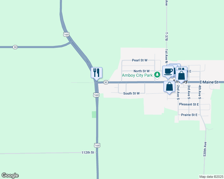 map of restaurants, bars, coffee shops, grocery stores, and more near 601 West Maine Street in Amboy