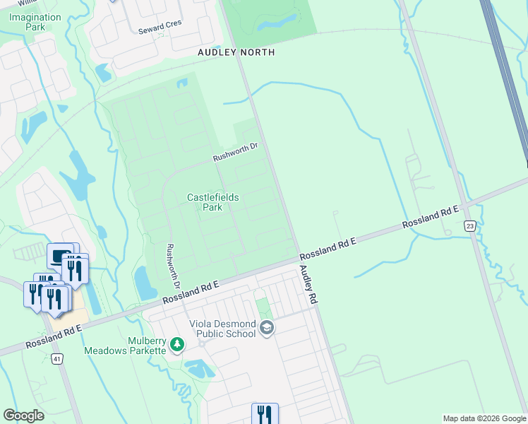 map of restaurants, bars, coffee shops, grocery stores, and more near in Ajax