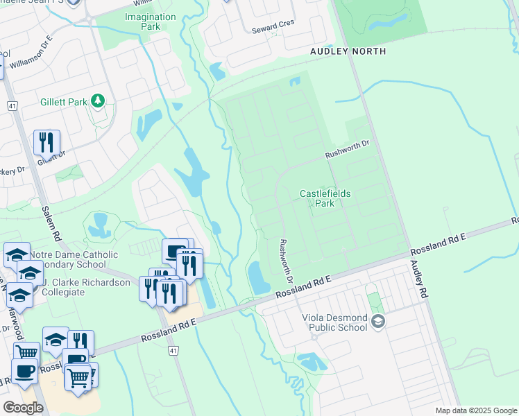 map of restaurants, bars, coffee shops, grocery stores, and more near in Ajax