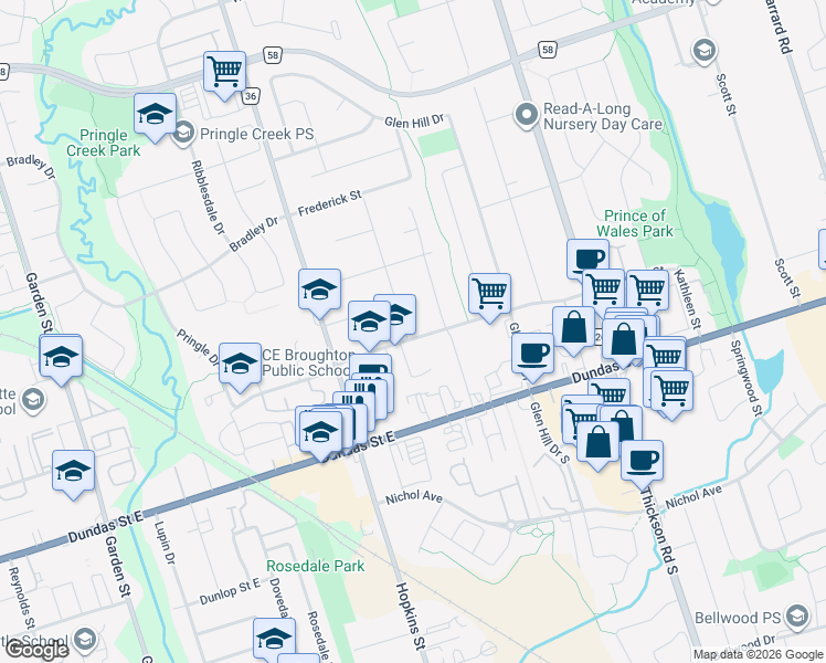 map of restaurants, bars, coffee shops, grocery stores, and more near 200 Crawforth Street in Whitby