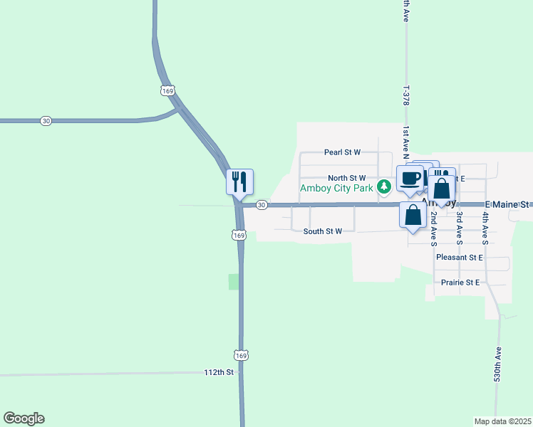 map of restaurants, bars, coffee shops, grocery stores, and more near 601 West Maine Street in Amboy
