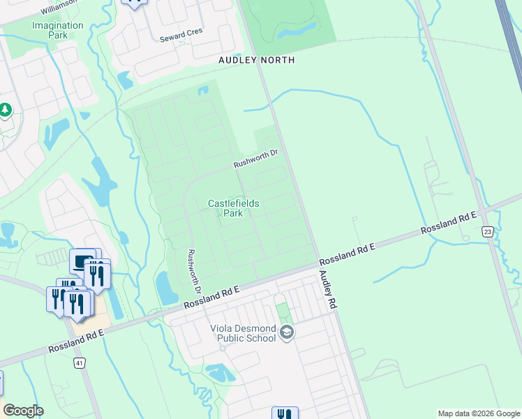 map of restaurants, bars, coffee shops, grocery stores, and more near 4 Sivyer Crescent in Ajax