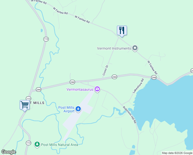 map of restaurants, bars, coffee shops, grocery stores, and more near 600 Vermont 244 in Fairlee
