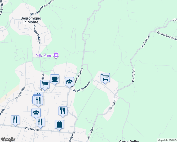 map of restaurants, bars, coffee shops, grocery stores, and more near 3 Via della Chiesa Camigliano in Province of Lucca