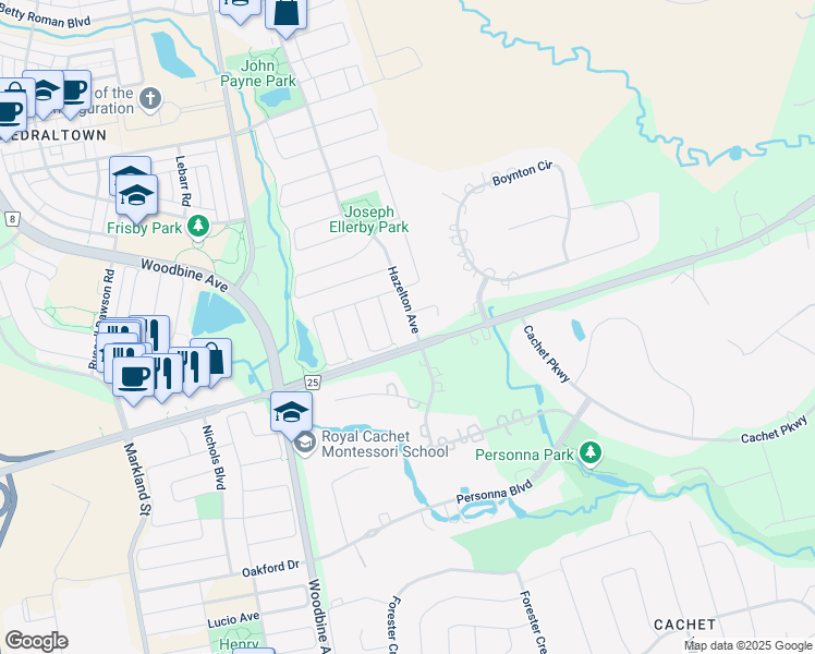 map of restaurants, bars, coffee shops, grocery stores, and more near 6 Hazelton Avenue in Markham