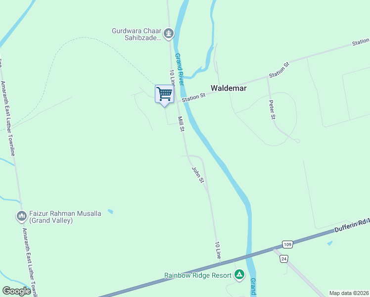 map of restaurants, bars, coffee shops, grocery stores, and more near 16 Mill Street in Grand Valley