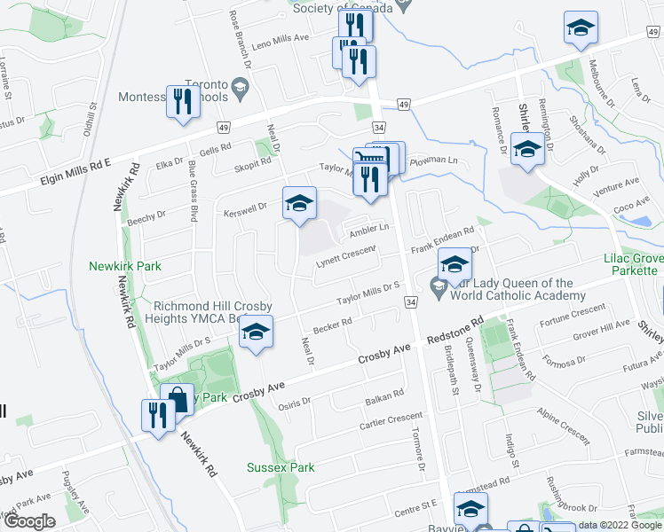 map of restaurants, bars, coffee shops, grocery stores, and more near 509 Lynett Crescent in Richmond Hill