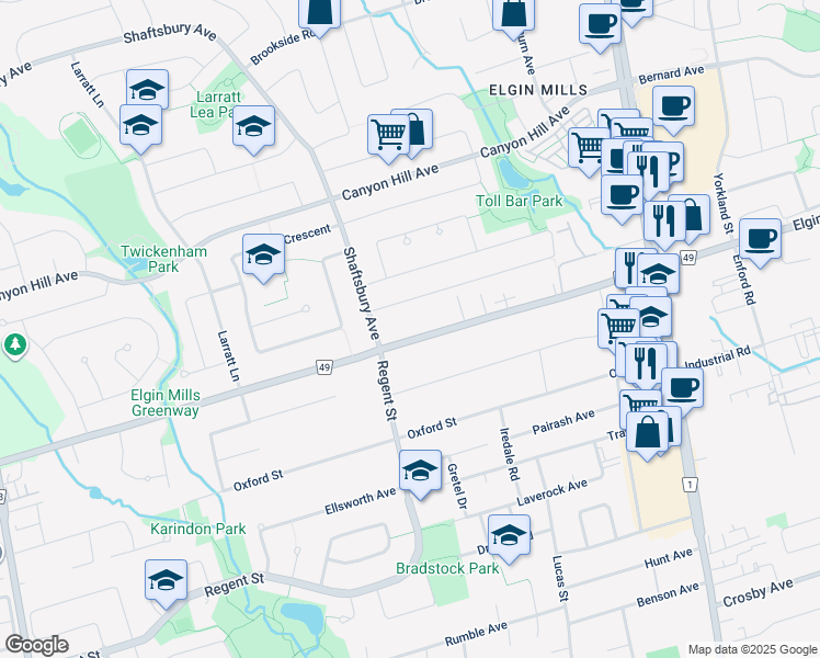 map of restaurants, bars, coffee shops, grocery stores, and more near 276 Elgin Mills Road West in Richmond Hill