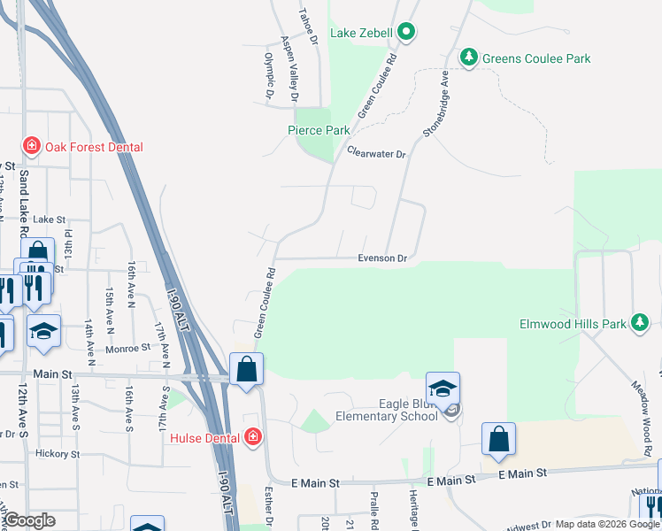 map of restaurants, bars, coffee shops, grocery stores, and more near 500 Eagle Court in Onalaska