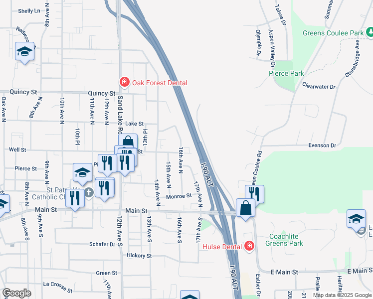 map of restaurants, bars, coffee shops, grocery stores, and more near 515 16th Avenue North in Onalaska