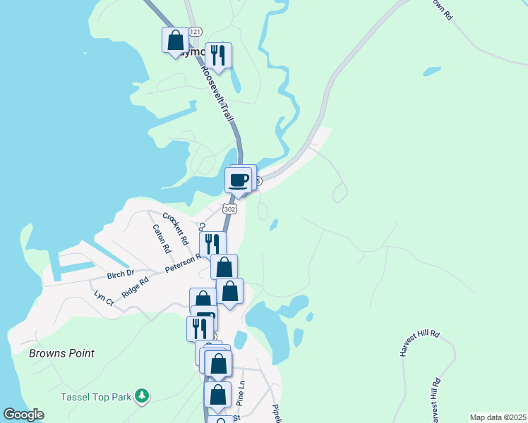 map of restaurants, bars, coffee shops, grocery stores, and more near 10 Levy Lane in Raymond