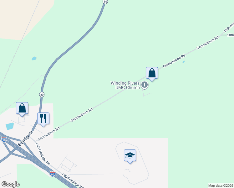 map of restaurants, bars, coffee shops, grocery stores, and more near 6772 Germantown Road in New Lisbon