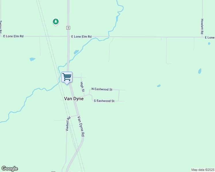 map of restaurants, bars, coffee shops, grocery stores, and more near W6793 North Eastwood Street in Van Dyne