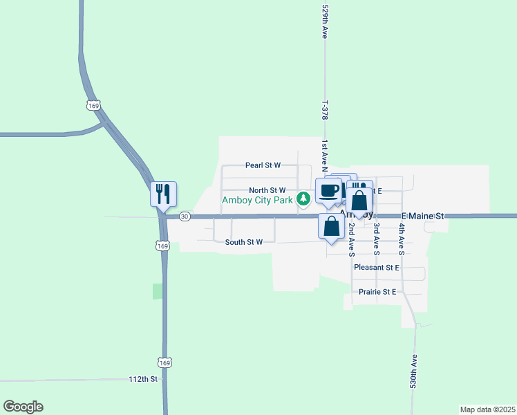 map of restaurants, bars, coffee shops, grocery stores, and more near 312 West Maine Street in Amboy