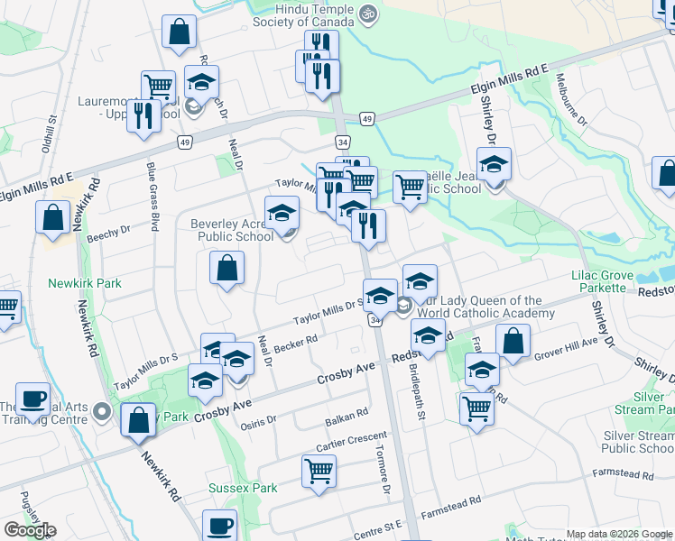 map of restaurants, bars, coffee shops, grocery stores, and more near 472 Lynett Crescent in Richmond Hill