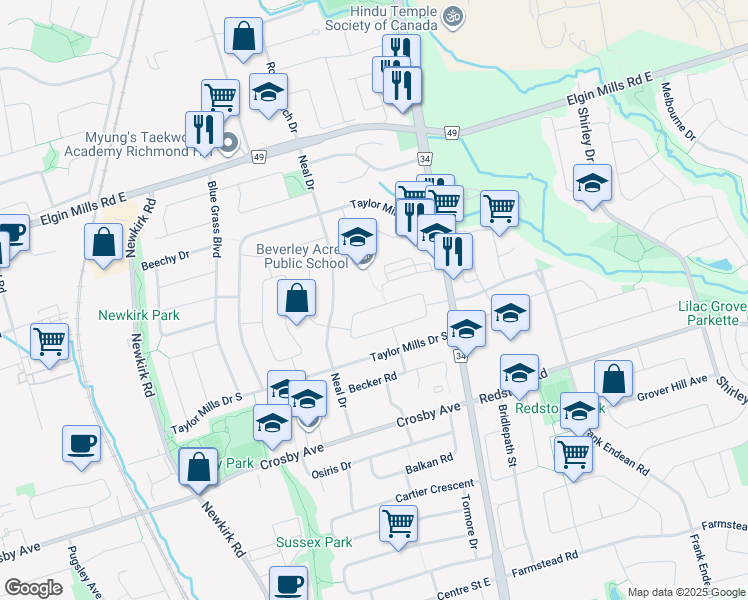 map of restaurants, bars, coffee shops, grocery stores, and more near 509 Lynett Crescent in Richmond Hill