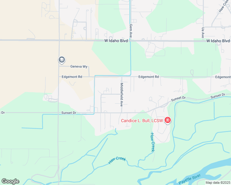 map of restaurants, bars, coffee shops, grocery stores, and more near 1693 Greenfields Loop in Emmett