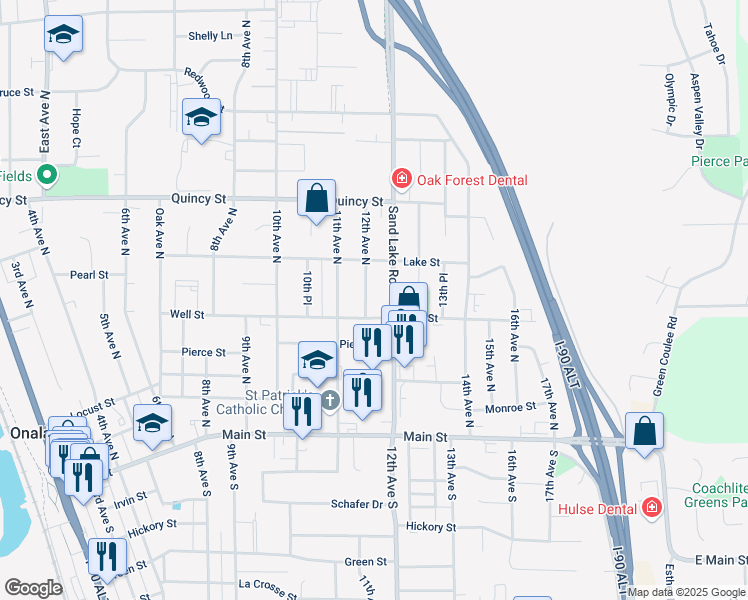 map of restaurants, bars, coffee shops, grocery stores, and more near 512 12th Avenue North in Onalaska