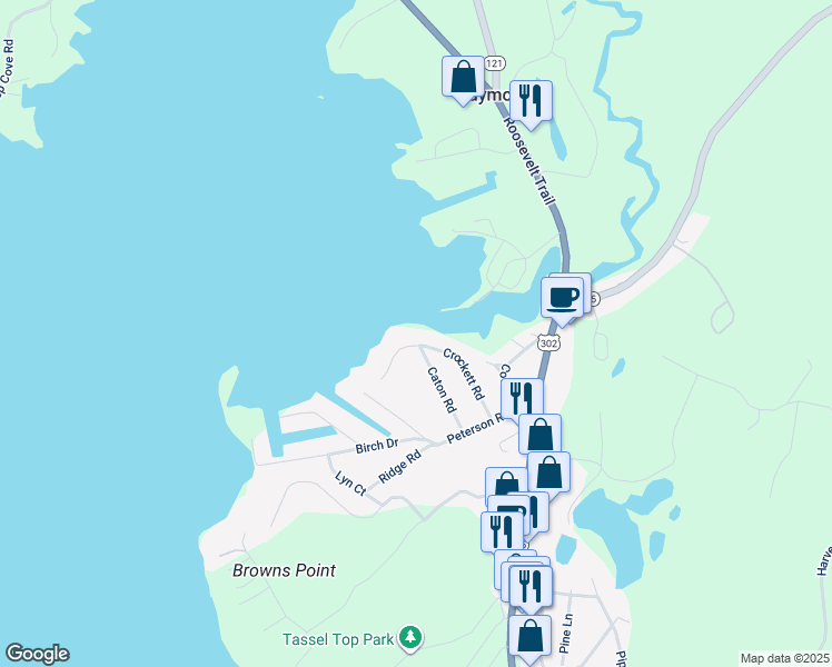 map of restaurants, bars, coffee shops, grocery stores, and more near 45 Crockett Road in Raymond