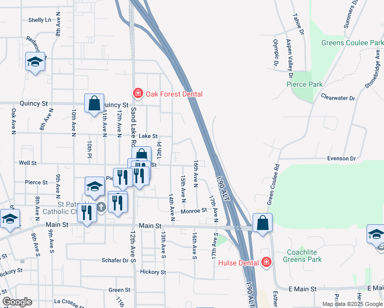 map of restaurants, bars, coffee shops, grocery stores, and more near 515 16th Avenue North in Onalaska