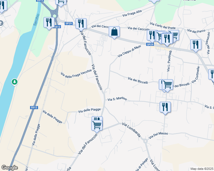 map of restaurants, bars, coffee shops, grocery stores, and more near 1 Via Ceppo di Melo in Marlia