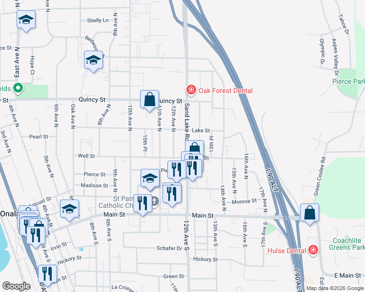 map of restaurants, bars, coffee shops, grocery stores, and more near 512 12th Avenue North in Onalaska