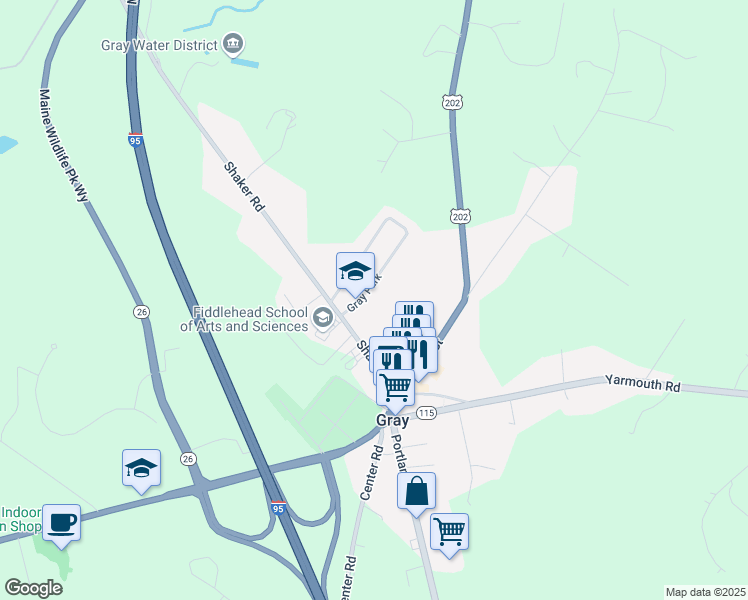 map of restaurants, bars, coffee shops, grocery stores, and more near 8 Gray Park in Gray