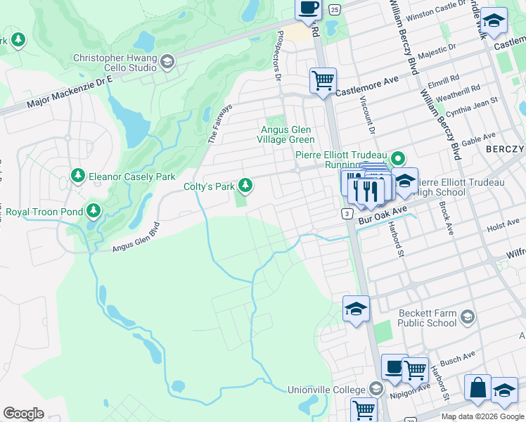 map of restaurants, bars, coffee shops, grocery stores, and more near in Markham