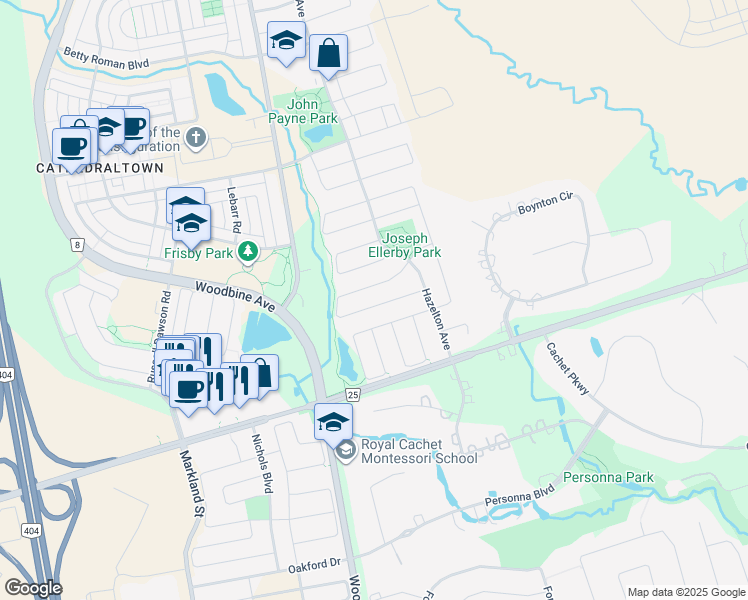 map of restaurants, bars, coffee shops, grocery stores, and more near 30 Heathfield Avenue in Markham