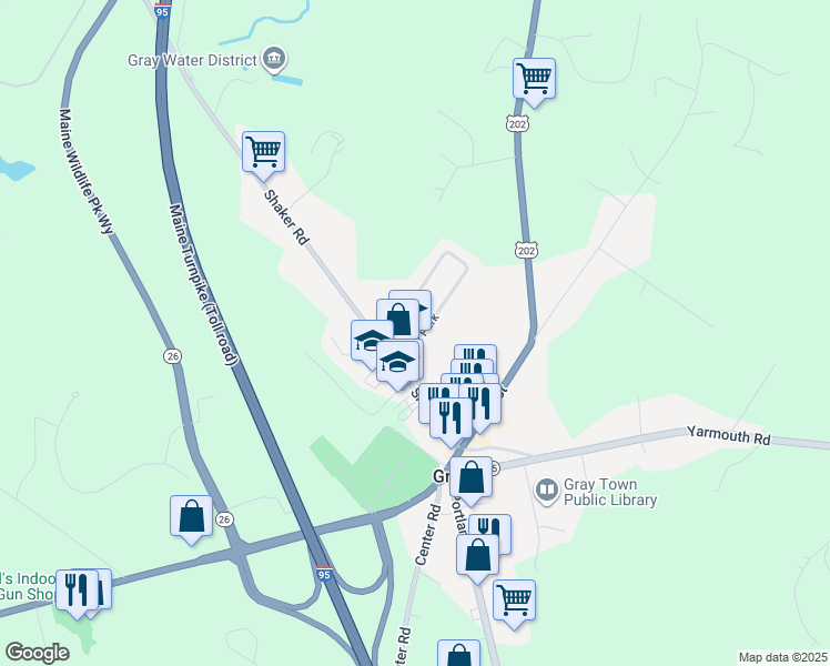 map of restaurants, bars, coffee shops, grocery stores, and more near 8 Gray Park in Gray
