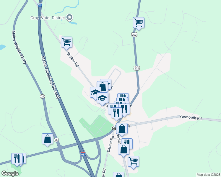 map of restaurants, bars, coffee shops, grocery stores, and more near 8 Gray Park in Gray