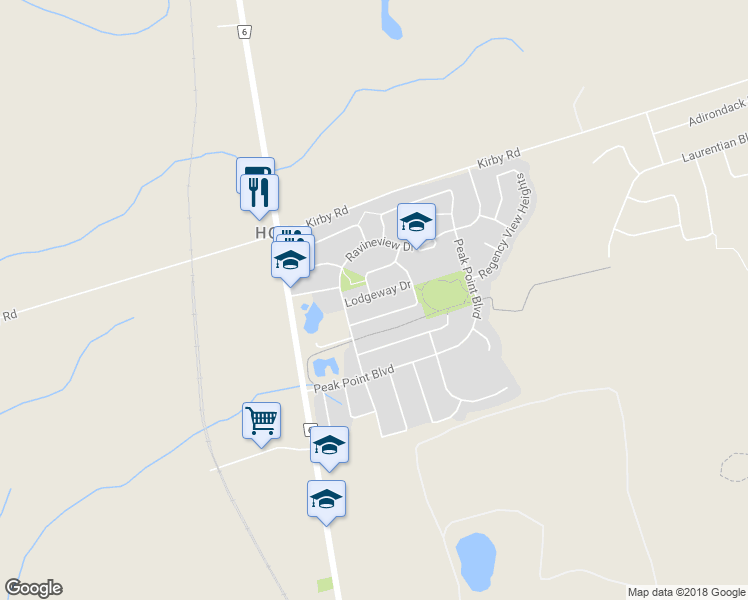 map of restaurants, bars, coffee shops, grocery stores, and more near 33 Lodgeway Drive in Vaughan