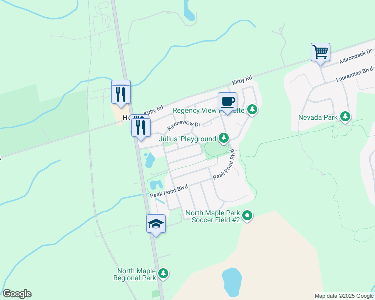 map of restaurants, bars, coffee shops, grocery stores, and more near 46 Lodgeway Drive in Vaughan
