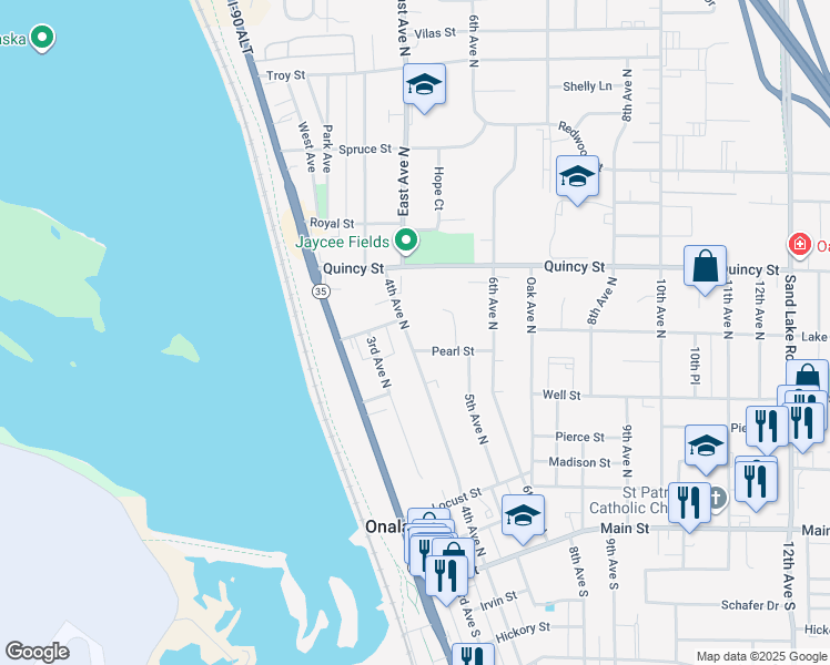 map of restaurants, bars, coffee shops, grocery stores, and more near 512 4th Avenue North in Onalaska