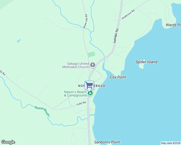 map of restaurants, bars, coffee shops, grocery stores, and more near 812 Sebago Road in Sebago