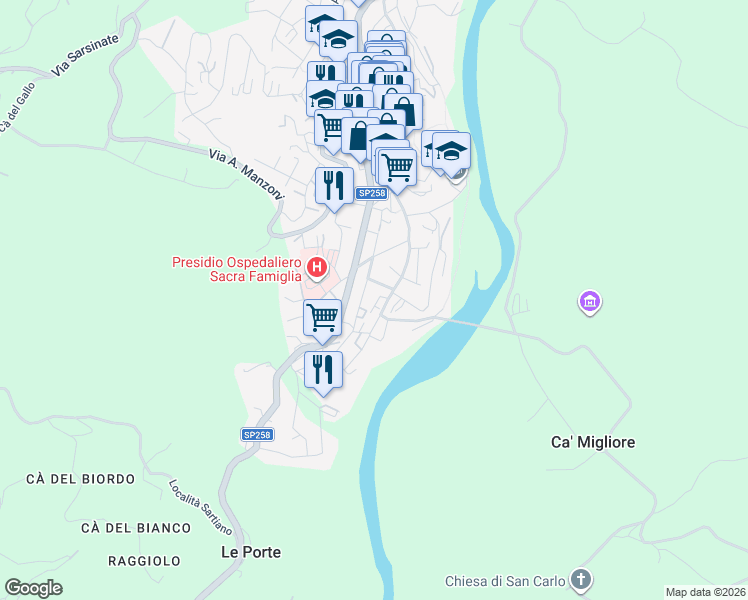 map of restaurants, bars, coffee shops, grocery stores, and more near 18 Via II Giugno in Novafeltria