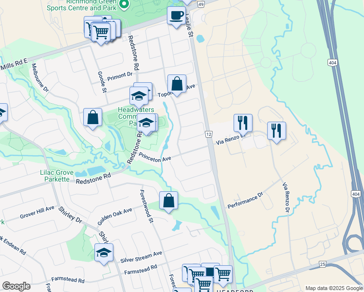 map of restaurants, bars, coffee shops, grocery stores, and more near 9 Manor Heights Street in Richmond Hill