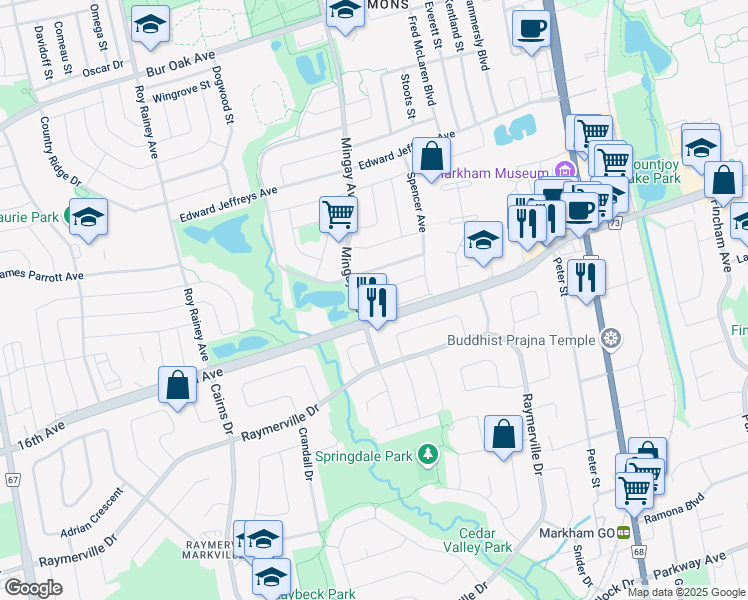 map of restaurants, bars, coffee shops, grocery stores, and more near 37 Lugano Crescent in Markham