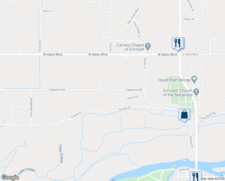map of restaurants, bars, coffee shops, grocery stores, and more near 1009 Edgemont Road in Emmett