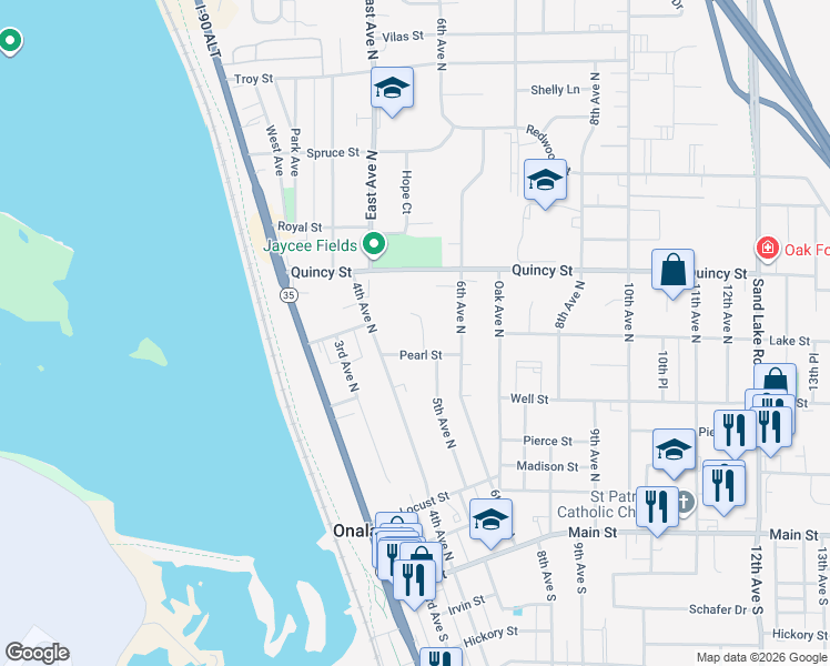 map of restaurants, bars, coffee shops, grocery stores, and more near 510 Bluebird Court in Onalaska